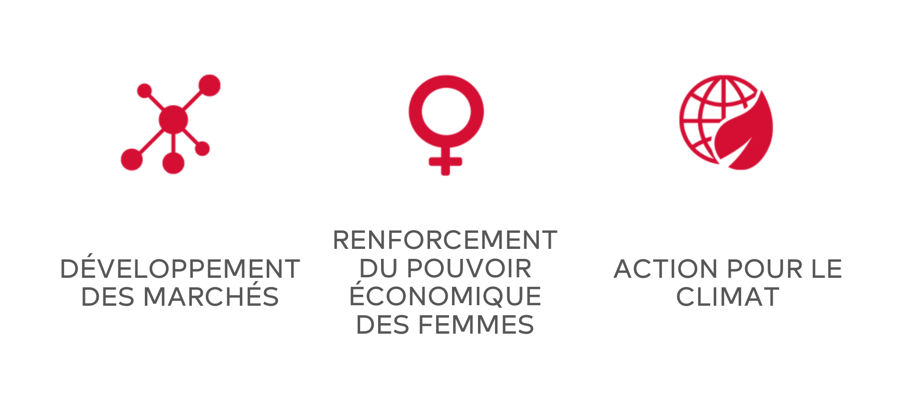 développement des marchés, renforcement du pouvoir économique des femmes, action climatique