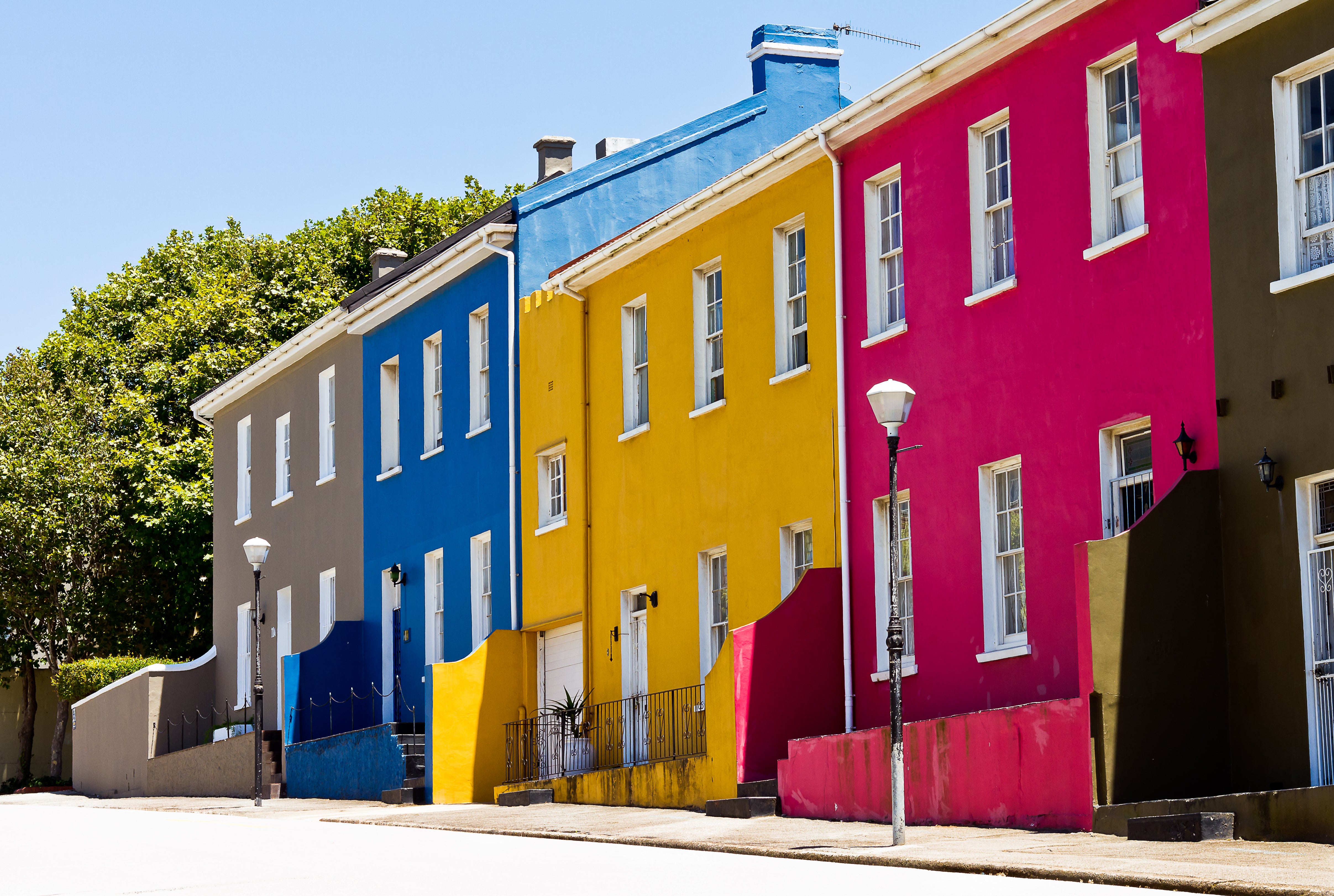 Brightly Coloured Houses all in a row. 