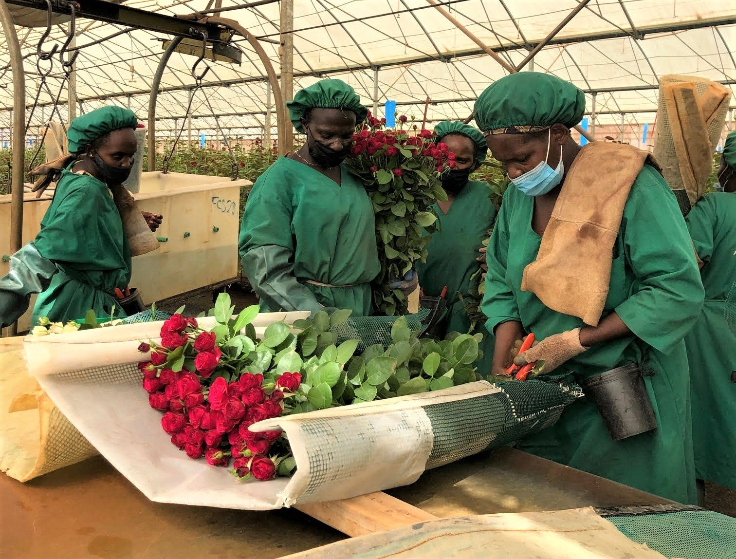 Women with bundles of flowers