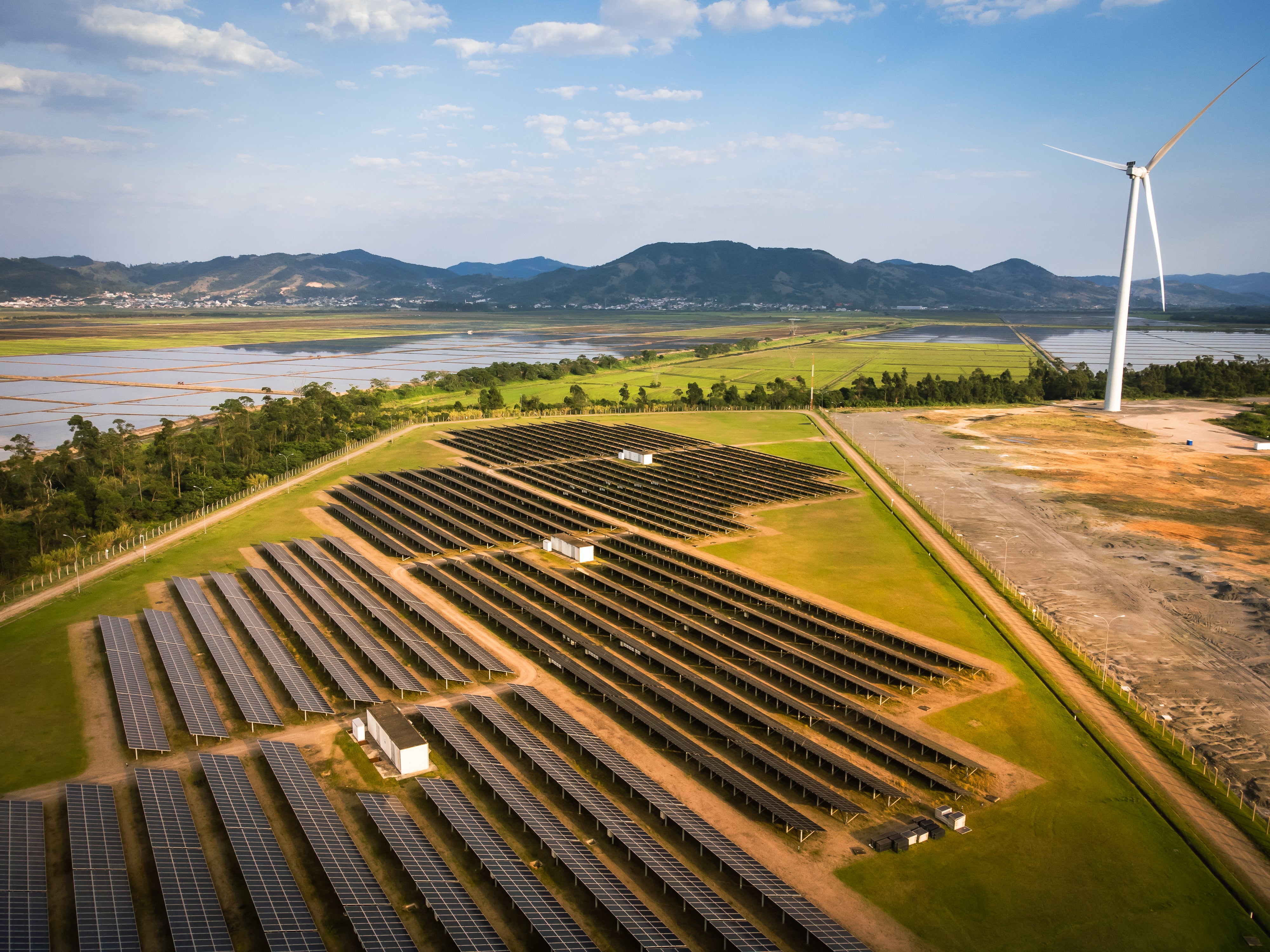 solar panels on a green field