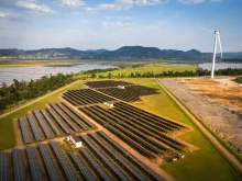 solar panels on a green field