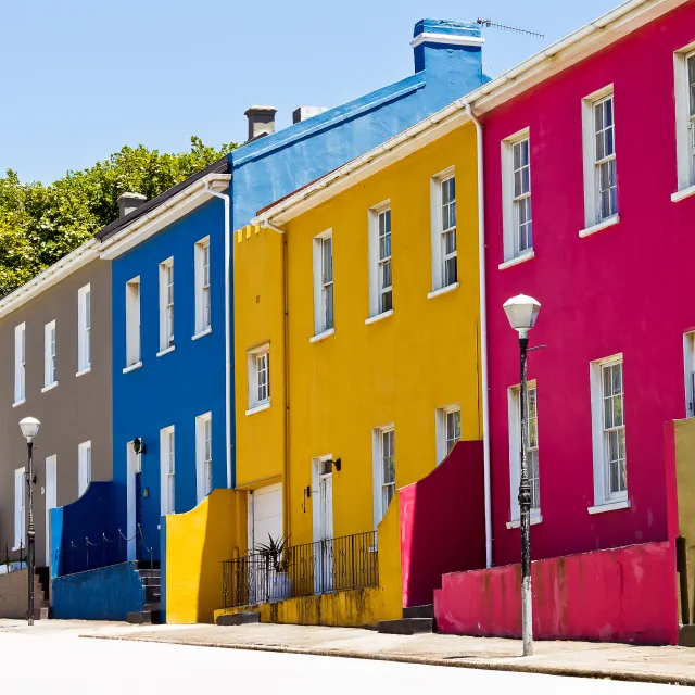 Brightly Coloured Houses all in a row. 