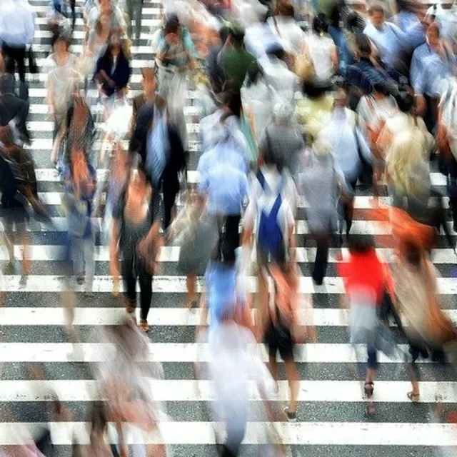 Pedestrians at busy crosswalk