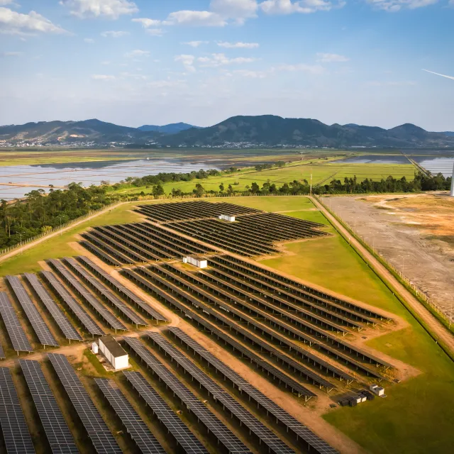 solar panels on a green field