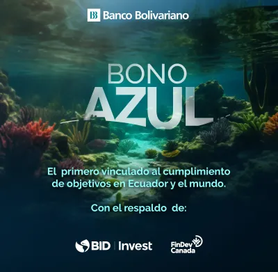 Graphic of the ocean with company logo and information