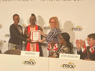Woman accepting award